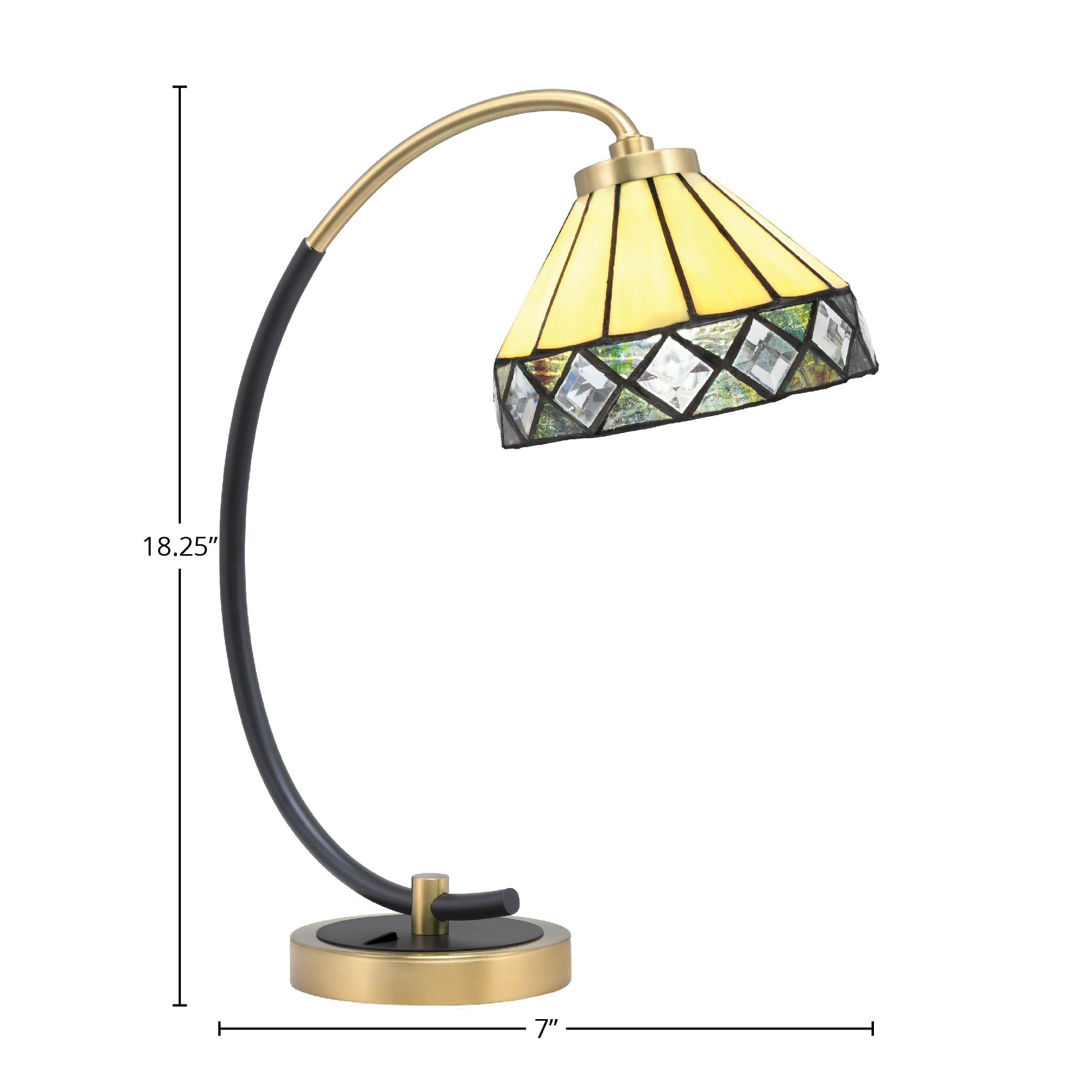 Desk Lamps One Light Desk Lamp in Matte Black & New Age Brass with 7" Peak Art Glass Shade