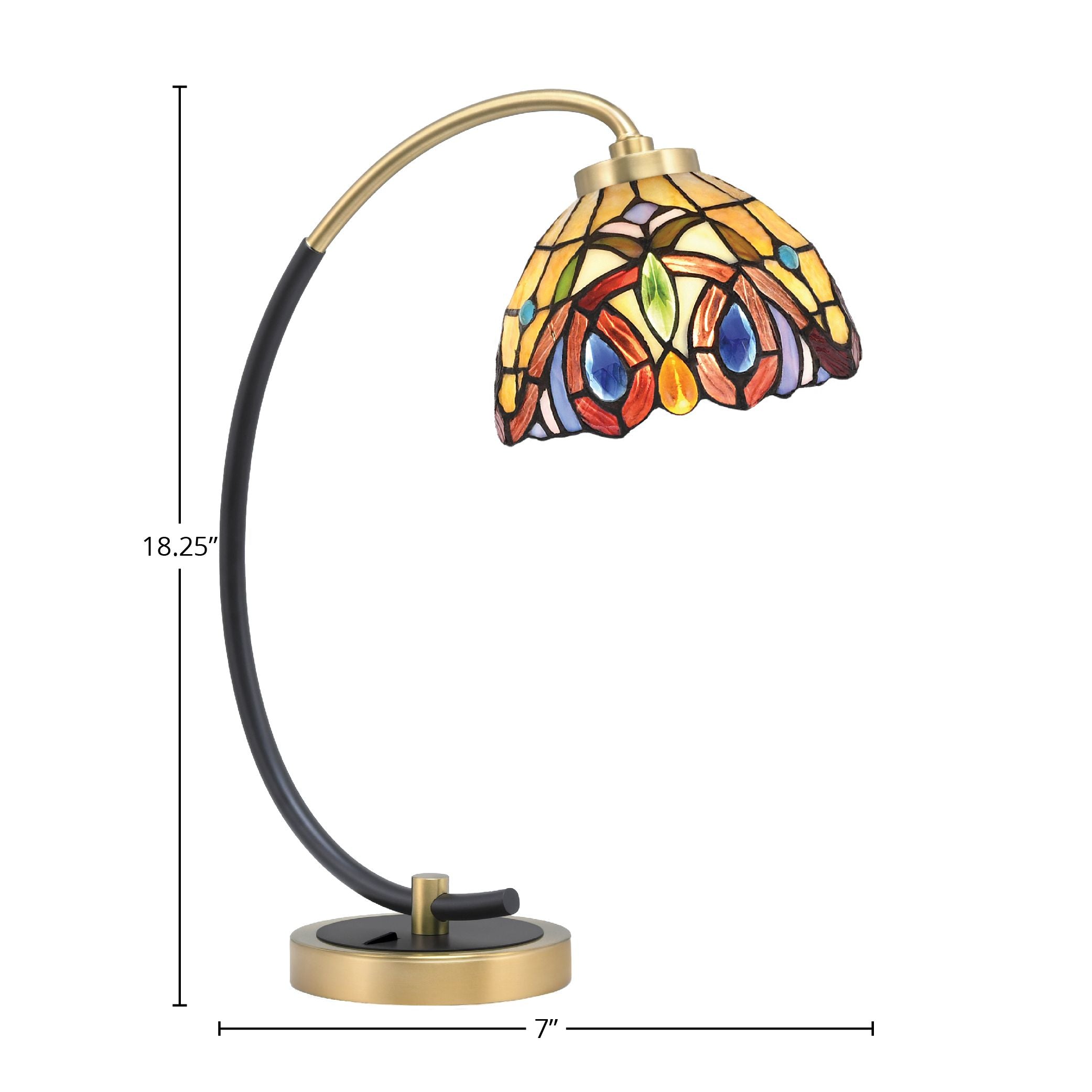 Desk Lamps One Light Desk Lamp in Matte Black & New Age Brass with 7" Lynx Art Glass Shade