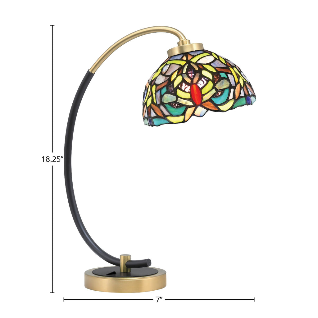 Desk Lamps One Light Desk Lamp in Matte Black & New Age Brass with 7" Kaleidoscope Art Glass Shade