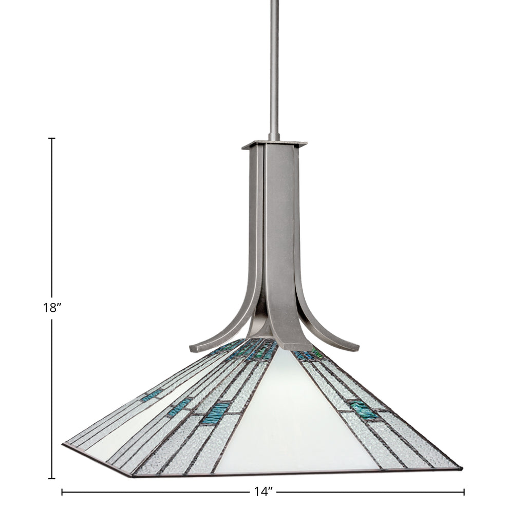 Apollo One Light Pendant in Graphite with 14" Sky Ice Art Glass Shade