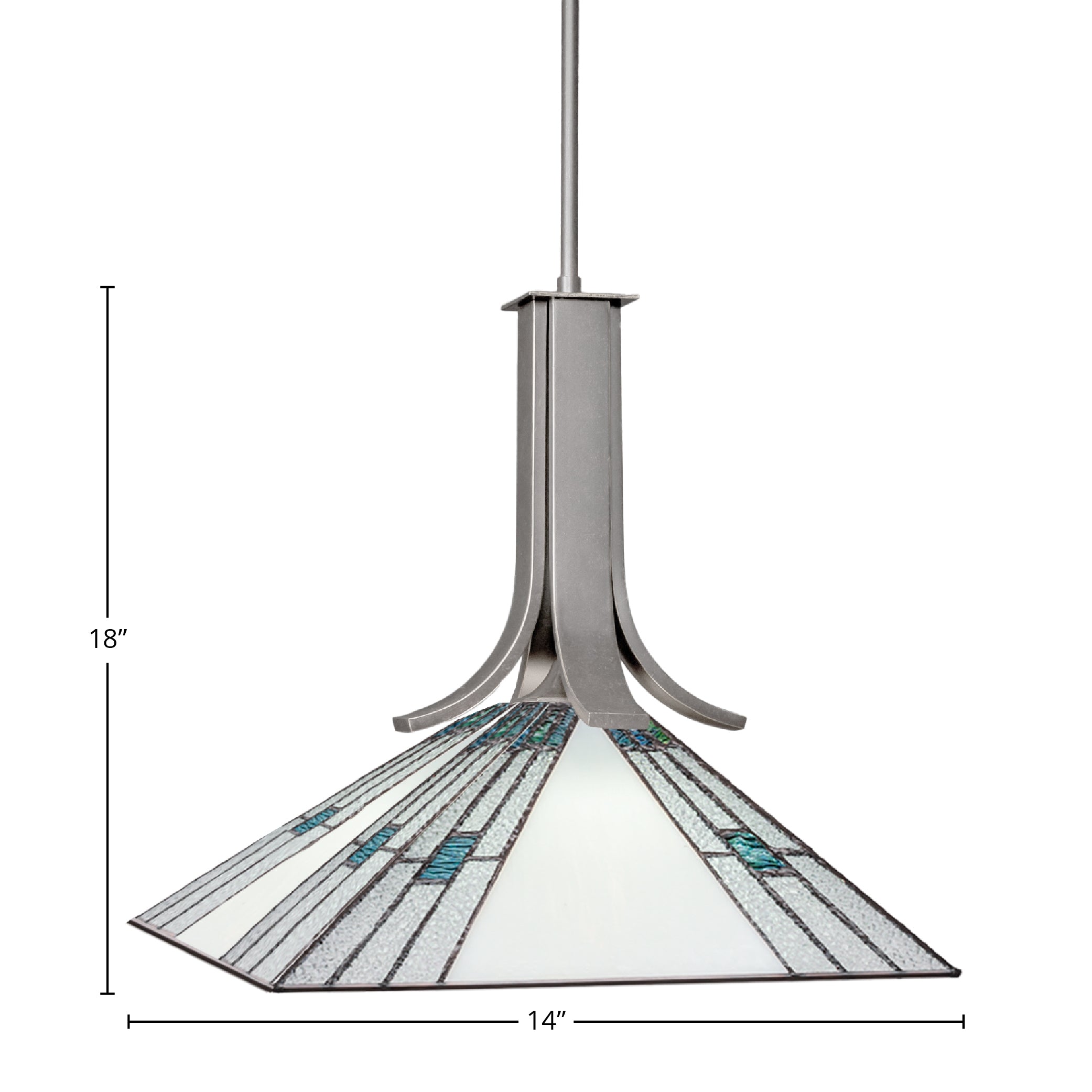 Apollo One Light Pendant in Graphite with 14" Sky Ice Art Glass Shade