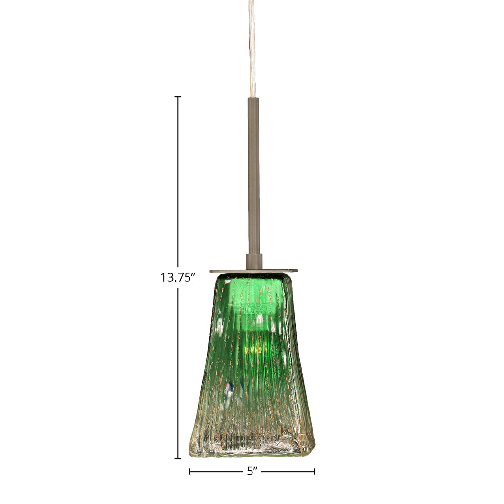 Apollo One Light Mini Pendant in Graphite with 5" Square Kiwi Green Crystal Shade