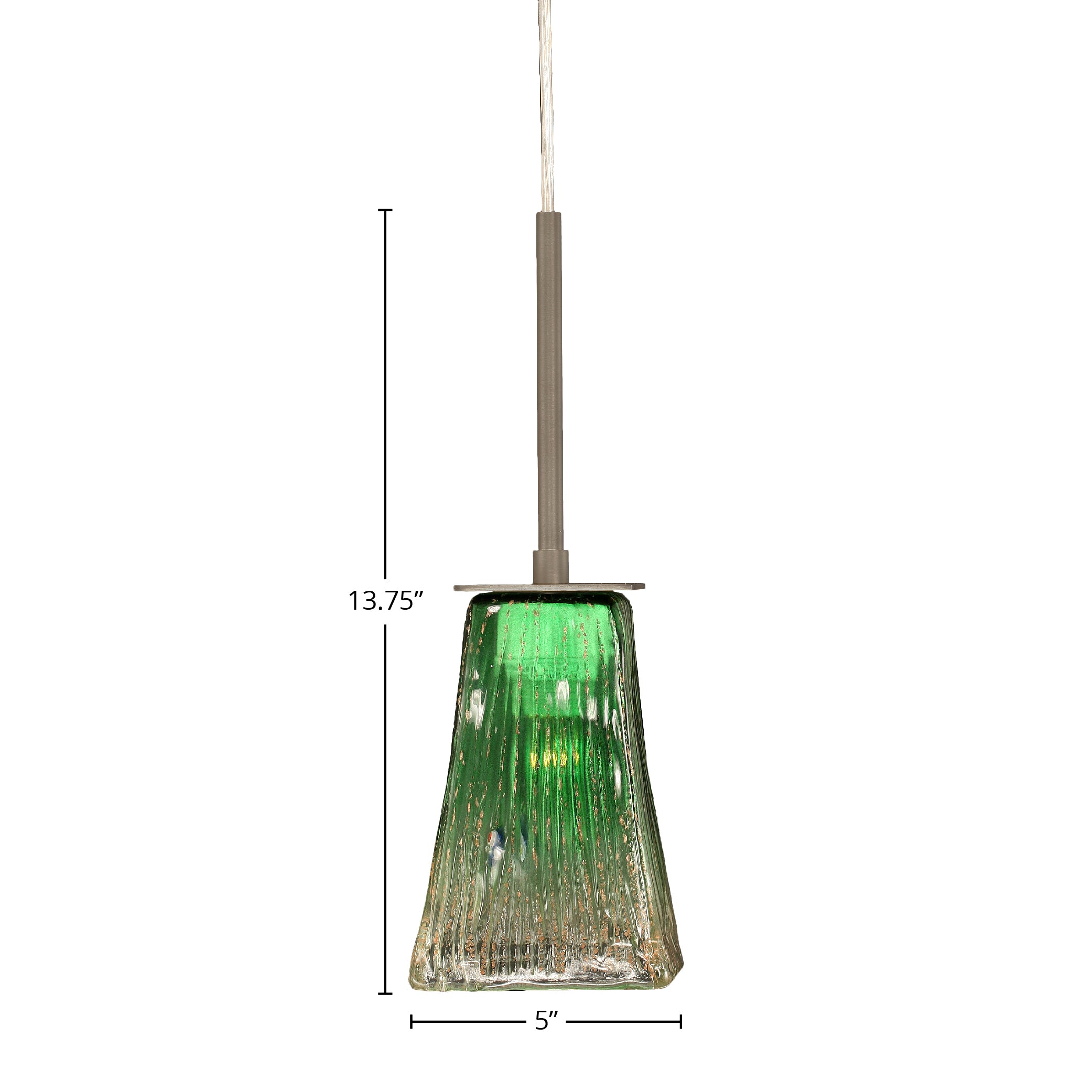 Apollo One Light Mini Pendant in Graphite with 5" Square Kiwi Green Crystal Shade
