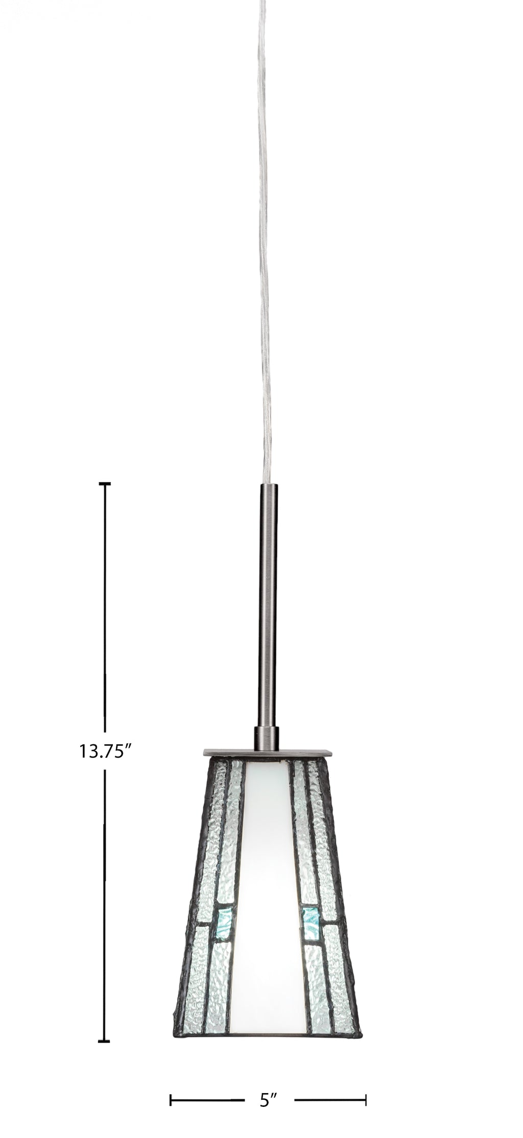 Apollo One Light Mini Pendant in Graphite with 5" Square Sky Ice Art Glass Shade