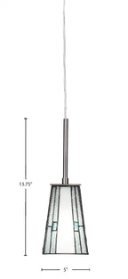 Apollo One Light Mini Pendant in Graphite with 5" Square Sky Ice Art Glass Shade