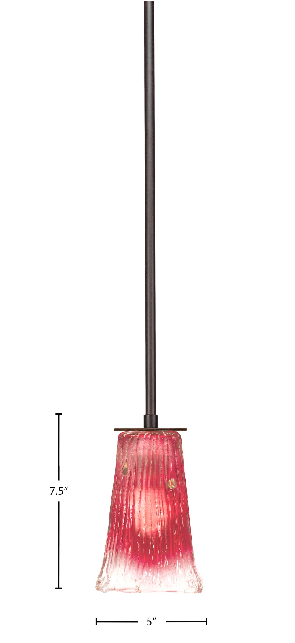Apollo One Light Mini Pendant in Dark Granite with 5" Square Raspberry Crystal Shade