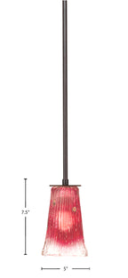 Apollo One Light Mini Pendant in Dark Granite with 5" Square Raspberry Crystal Shade