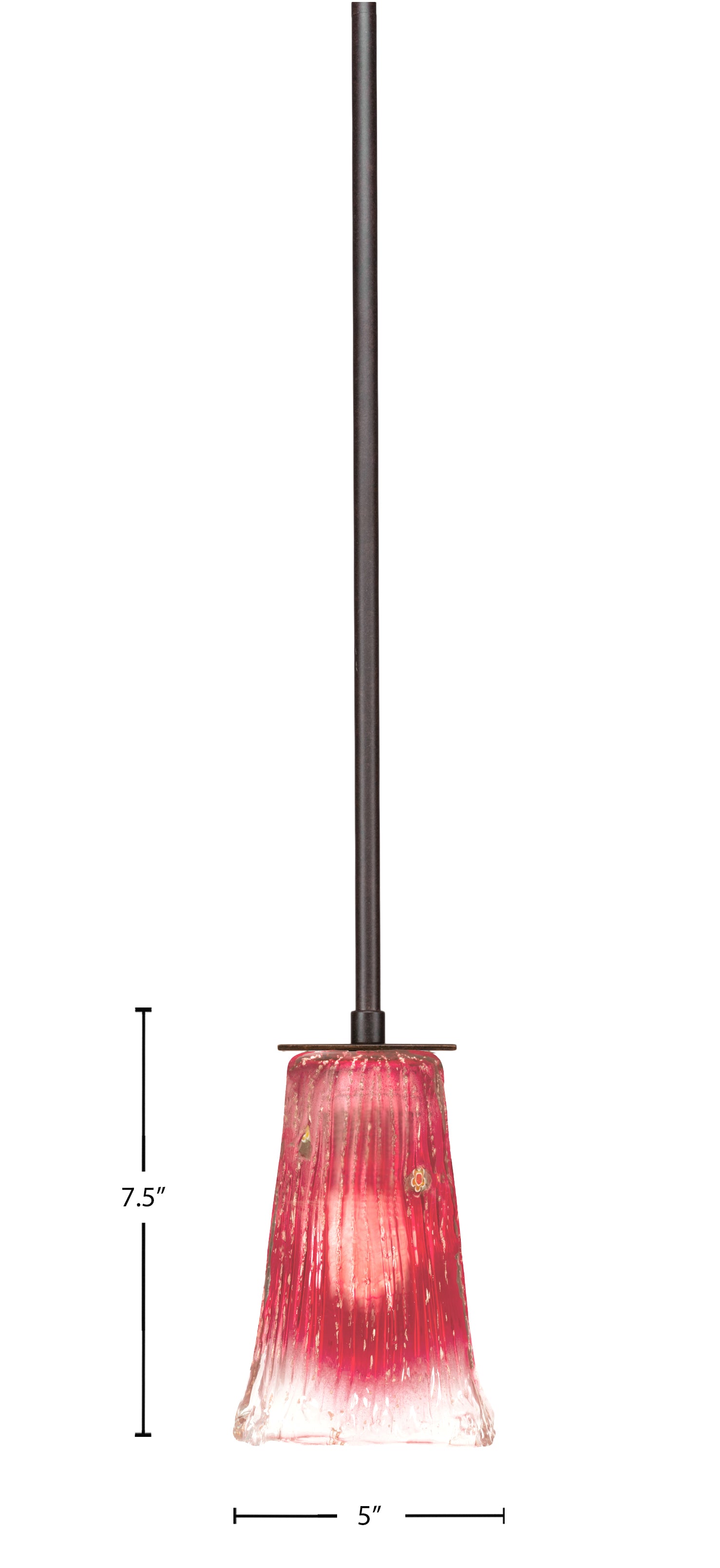 Apollo One Light Mini Pendant in Dark Granite with 5" Square Raspberry Crystal Shade