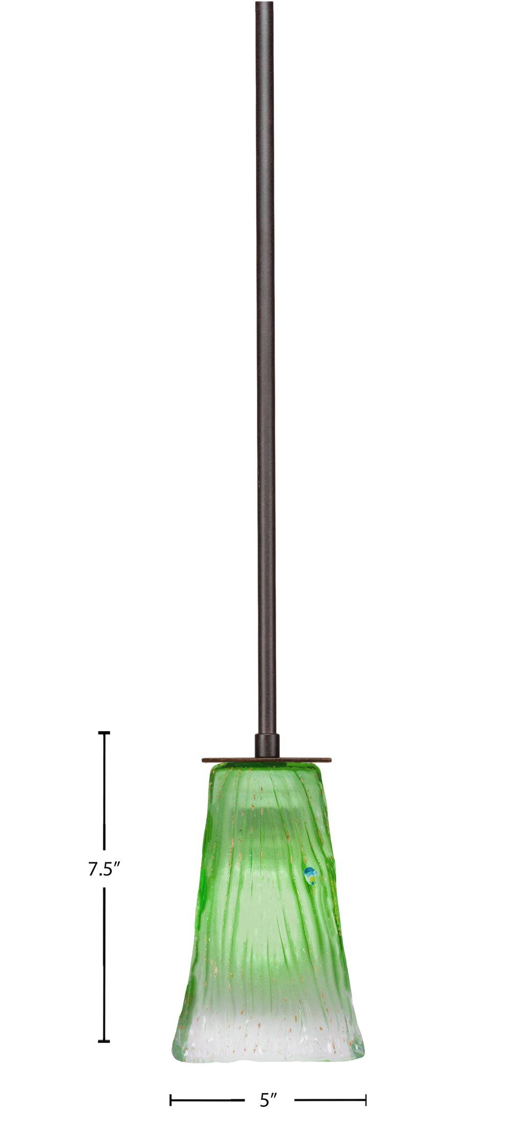 Apollo One Light Mini Pendant in Dark Granite with 5" Square Kiwi Green Crystal Shade
