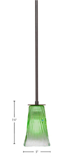 Apollo One Light Mini Pendant in Dark Granite with 5" Square Kiwi Green Crystal Shade
