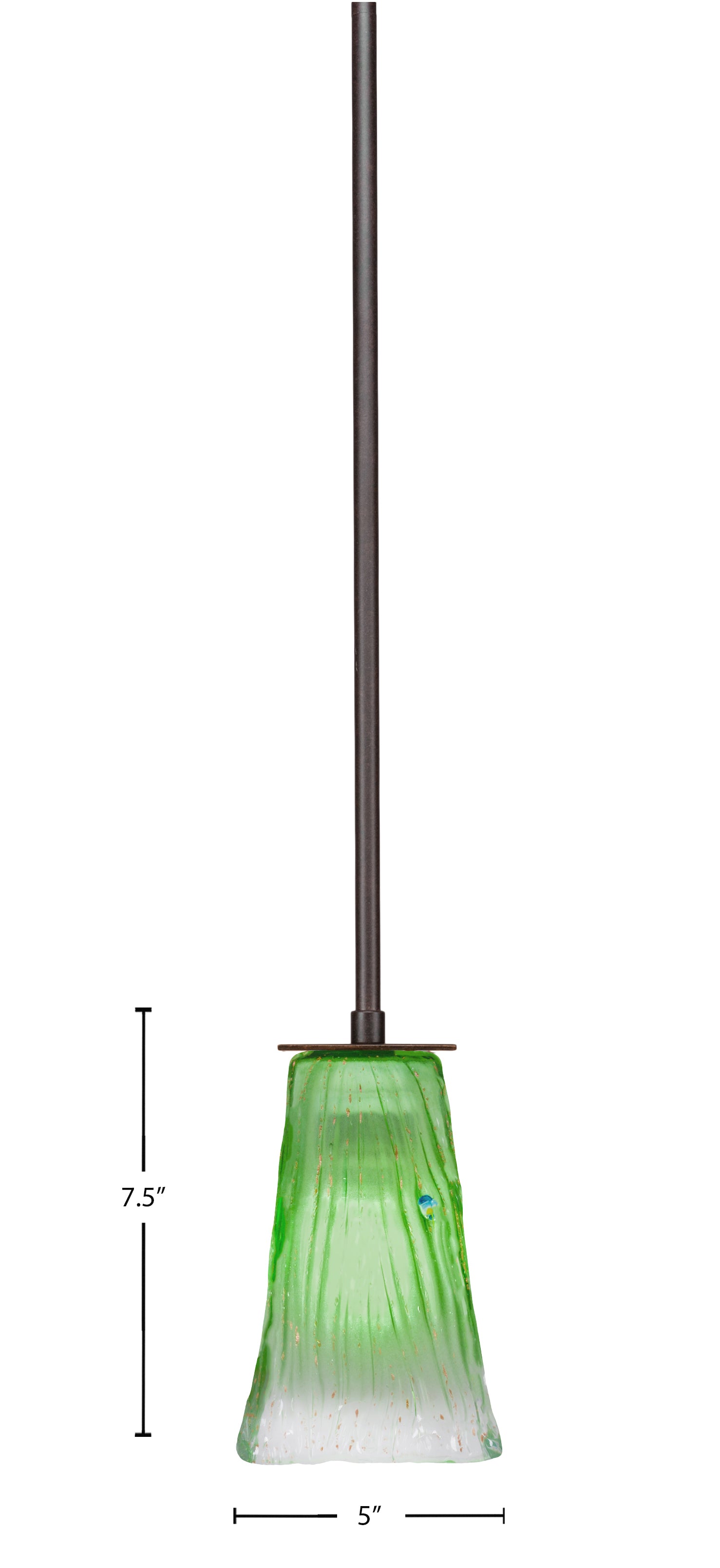 Apollo One Light Mini Pendant in Dark Granite with 5" Square Kiwi Green Crystal Shade
