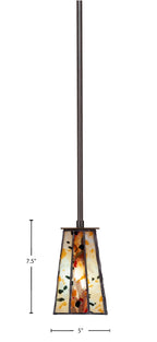 Apollo One Light Mini Pendant in Dark Granite with 5" Square Fiesta Art Glass Shade