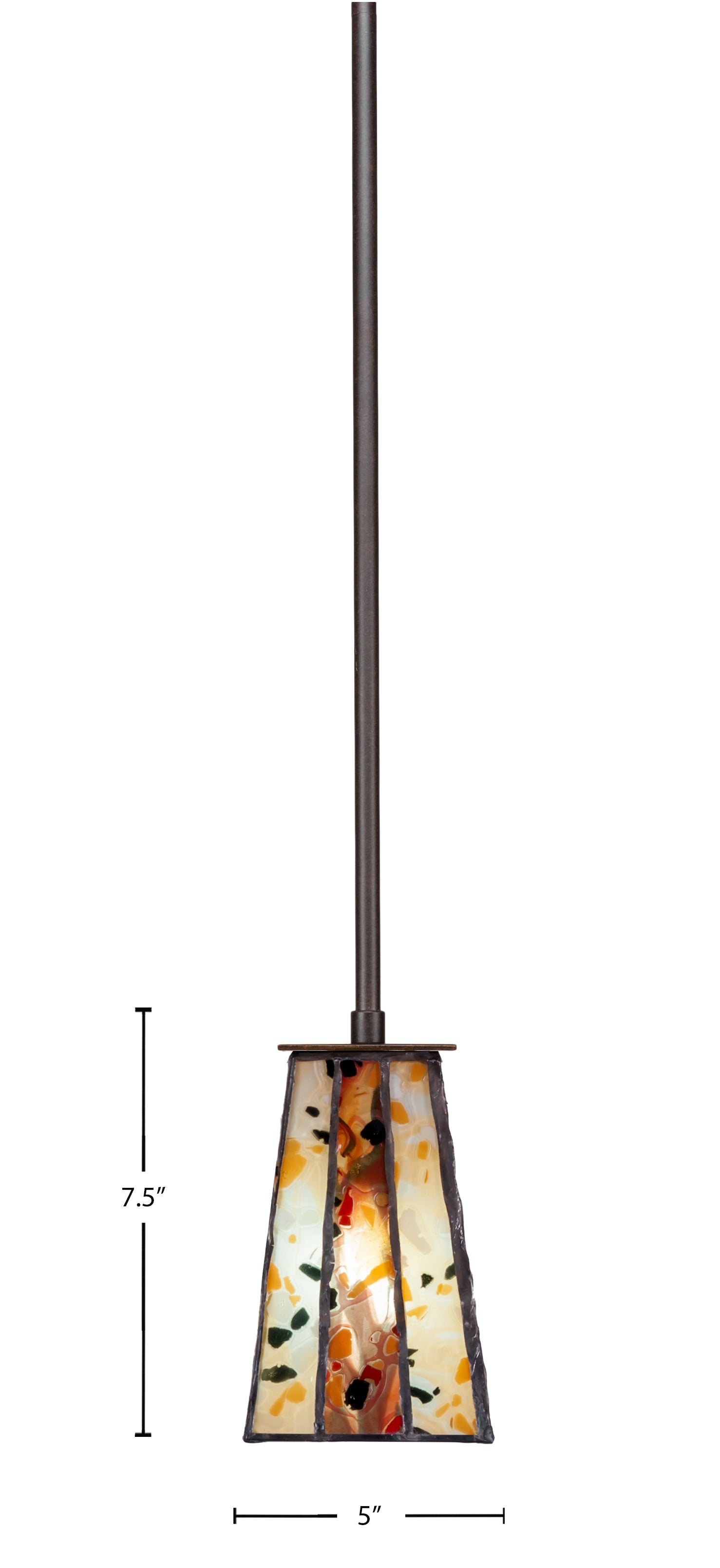 Apollo One Light Mini Pendant in Dark Granite with 5" Square Fiesta Art Glass Shade