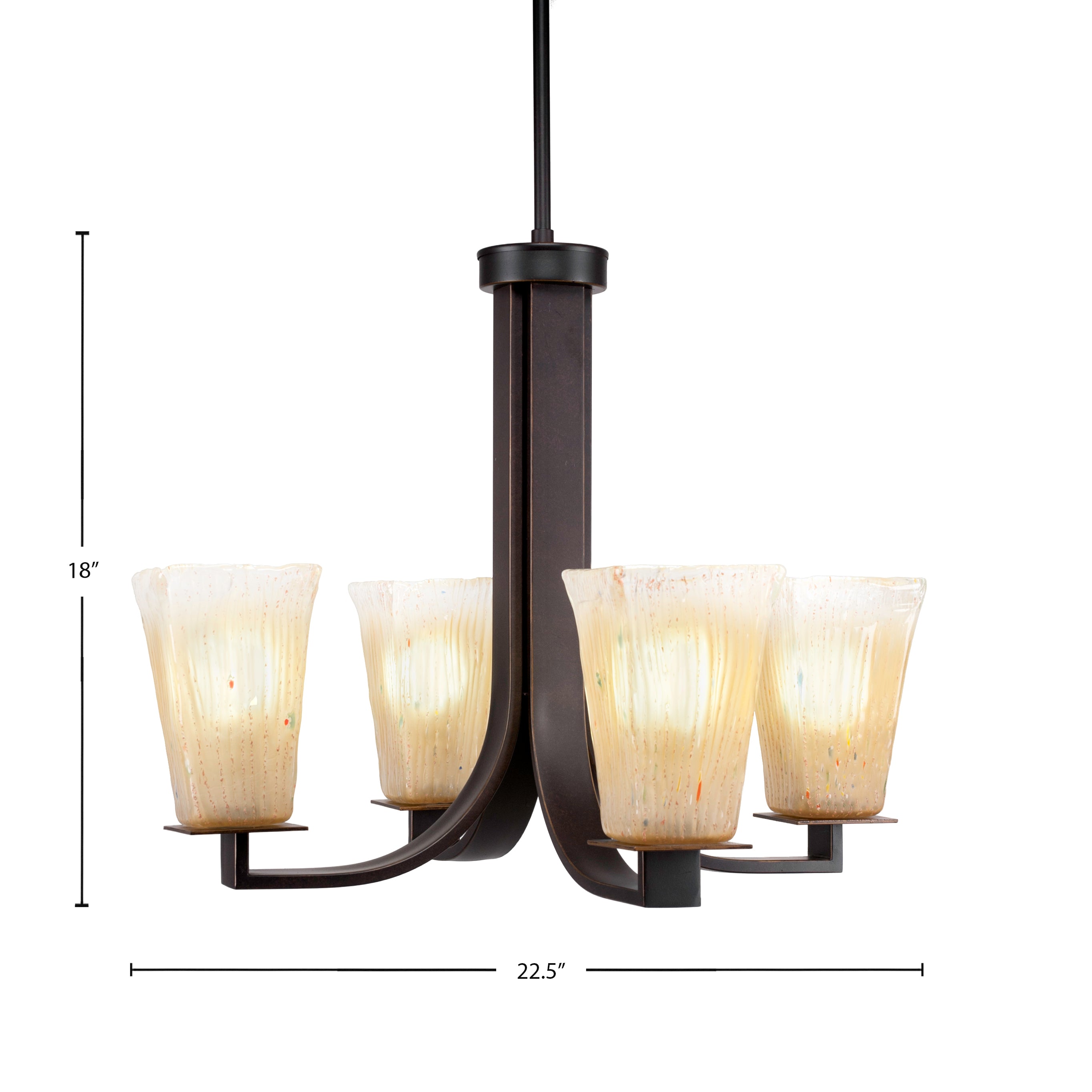 Apollo Four Light Chandelier in Dark Granite with 5" Square Amber Crystal Shade