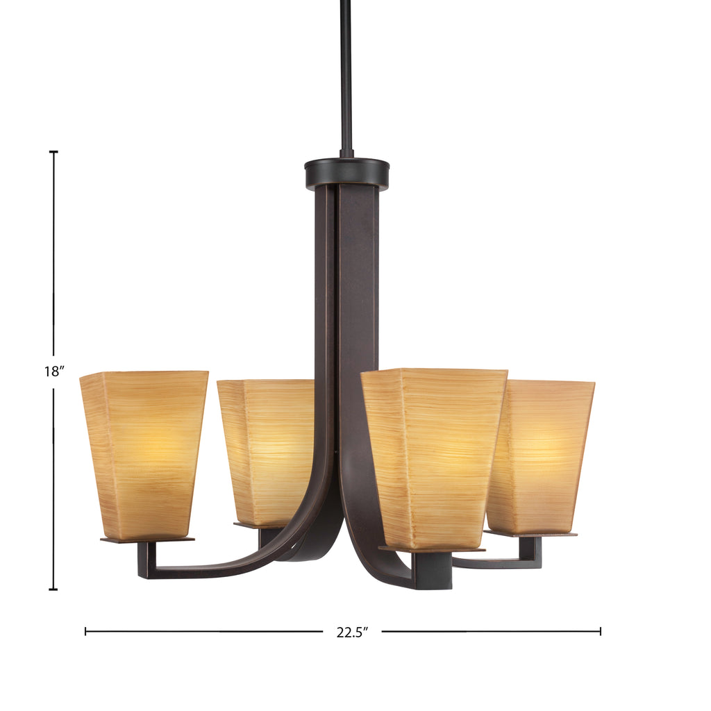 Apollo Four Light Chandelier in Dark Granite with 5" Square Cayenne Linen Shade