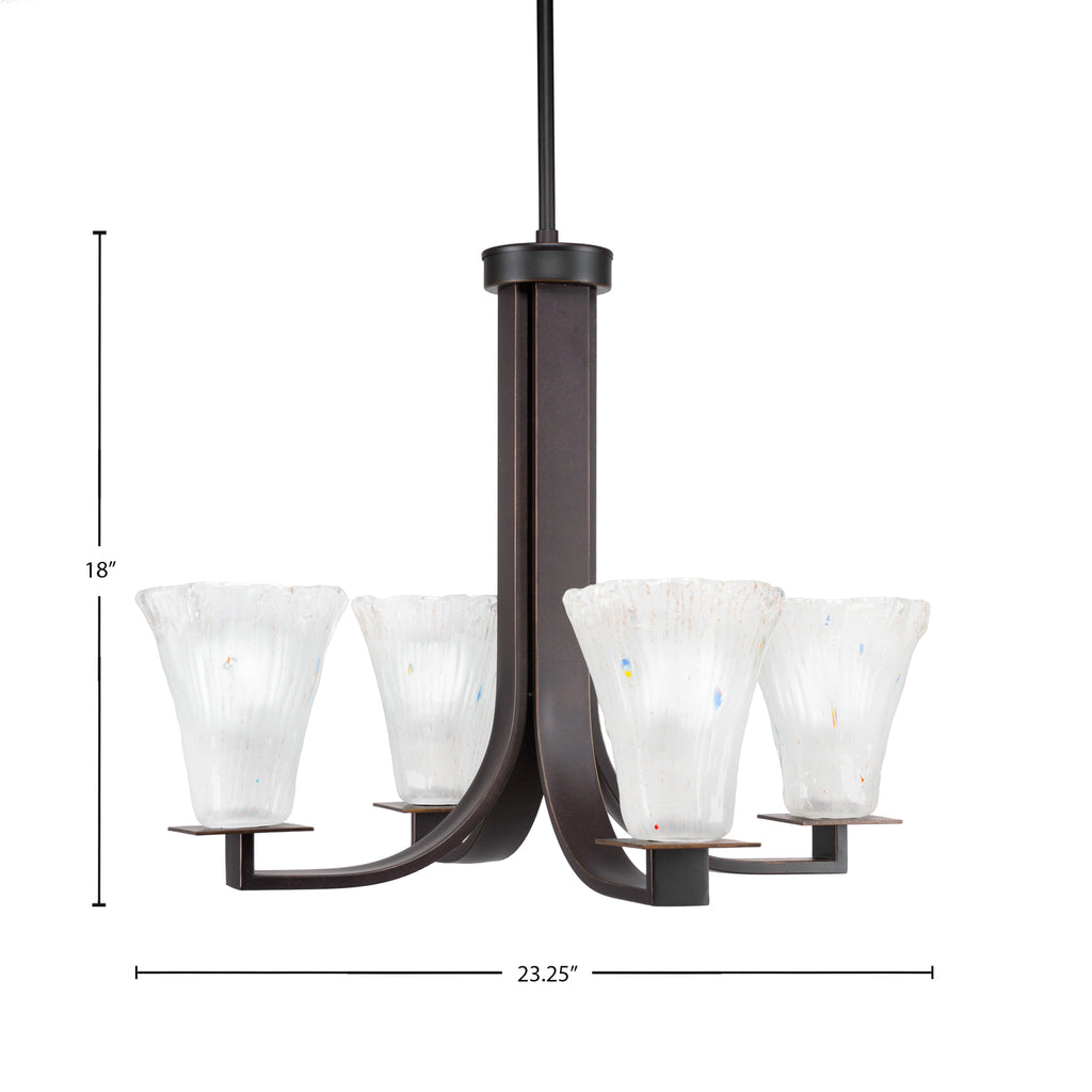 Apollo Four Light Chandelier in Dark Granite with 5.5" Fluted Frosted Crystal Shade
