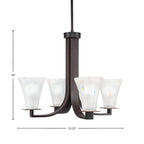 Apollo Four Light Chandelier in Dark Granite with 5.5" Fluted Frosted Crystal Shade