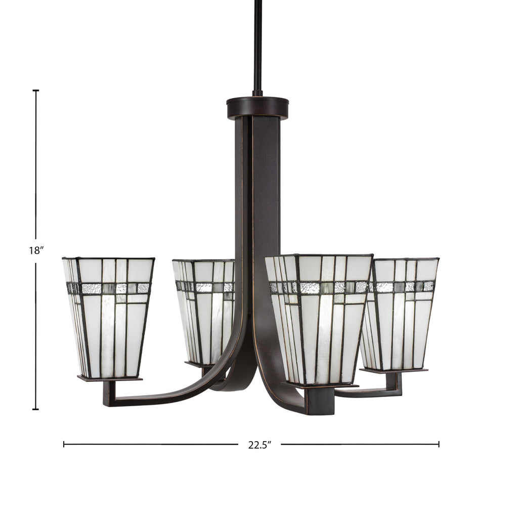 Apollo Four Light Chandelier in Dark Granite with 5" Square New Deco Art Glass Shade