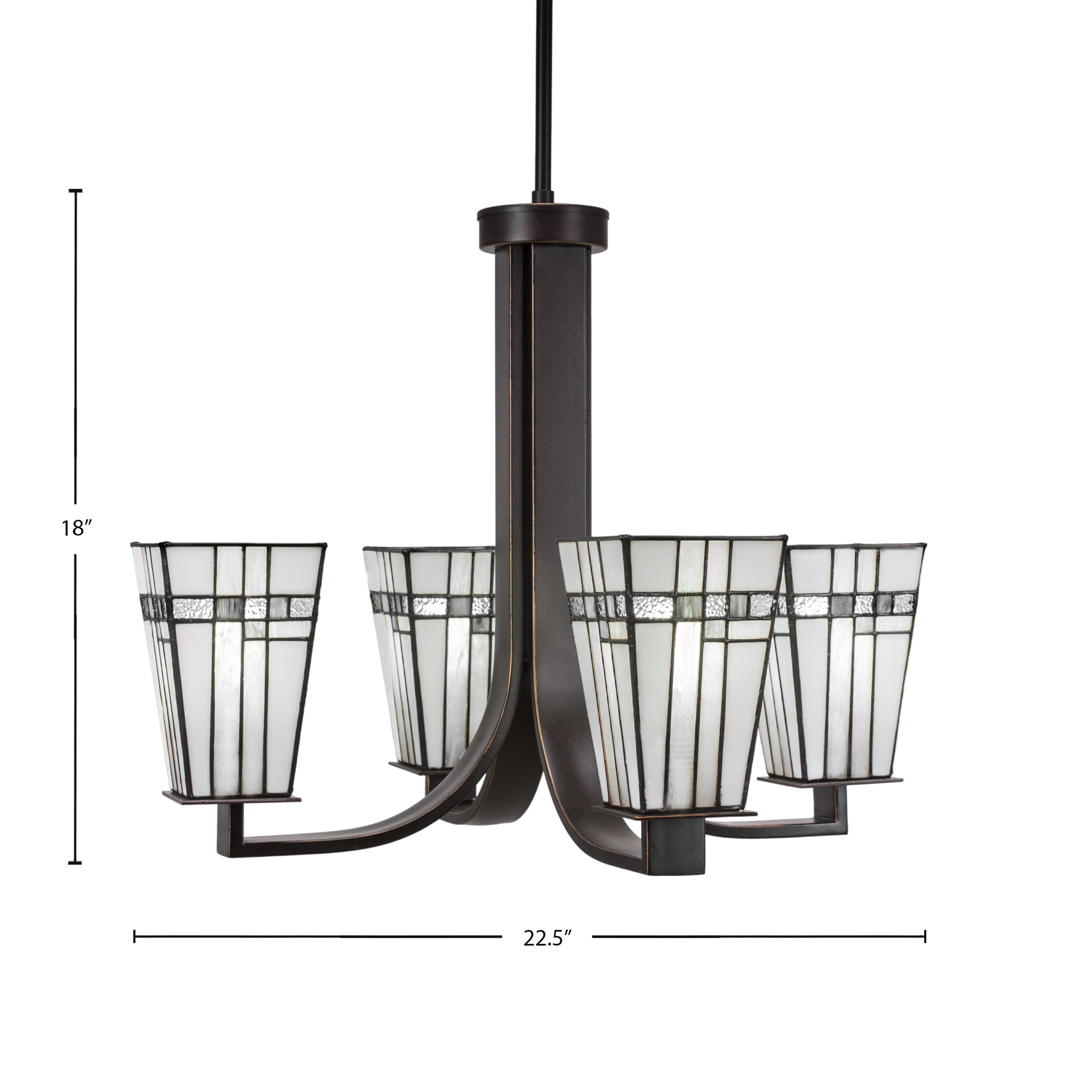 Apollo Four Light Chandelier in Dark Granite with 5" Square New Deco Art Glass Shade