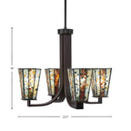 Apollo Four Light Chandelier in Dark Granite with 5" Square Fiesta Art Glass Shade