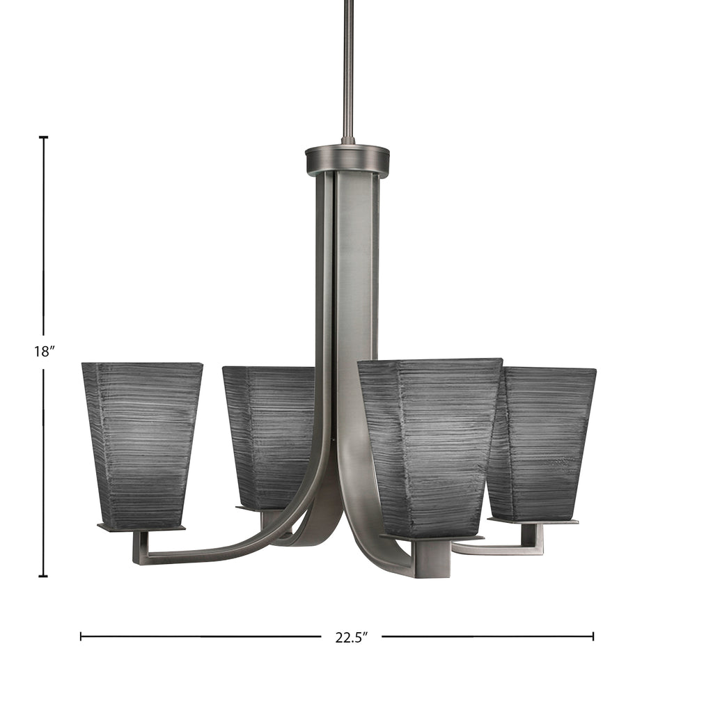 Apollo Four Light Chandelier in Graphite with 5" Square Gray Linen Shade
