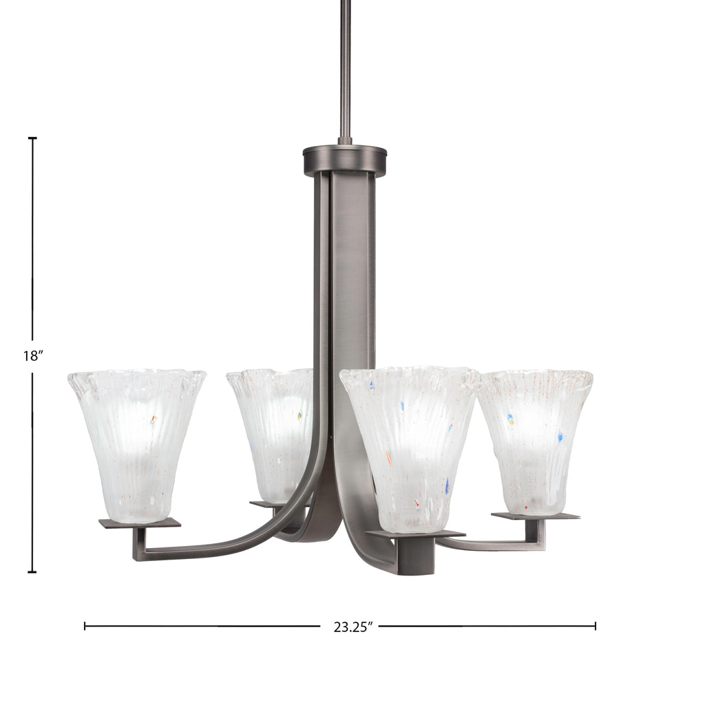 Apollo Four Light Chandelier in Graphite with 5.5" Fluted Frosted Crystal Shade