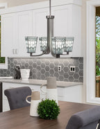 Apollo Four Light Chandelier in Graphite with 5" Square Pewter Art Glass Shade