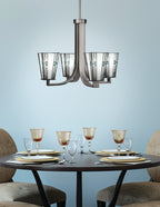 Apollo Four Light Chandelier in Graphite with 5" Square Sky Ice Art Glass Shade