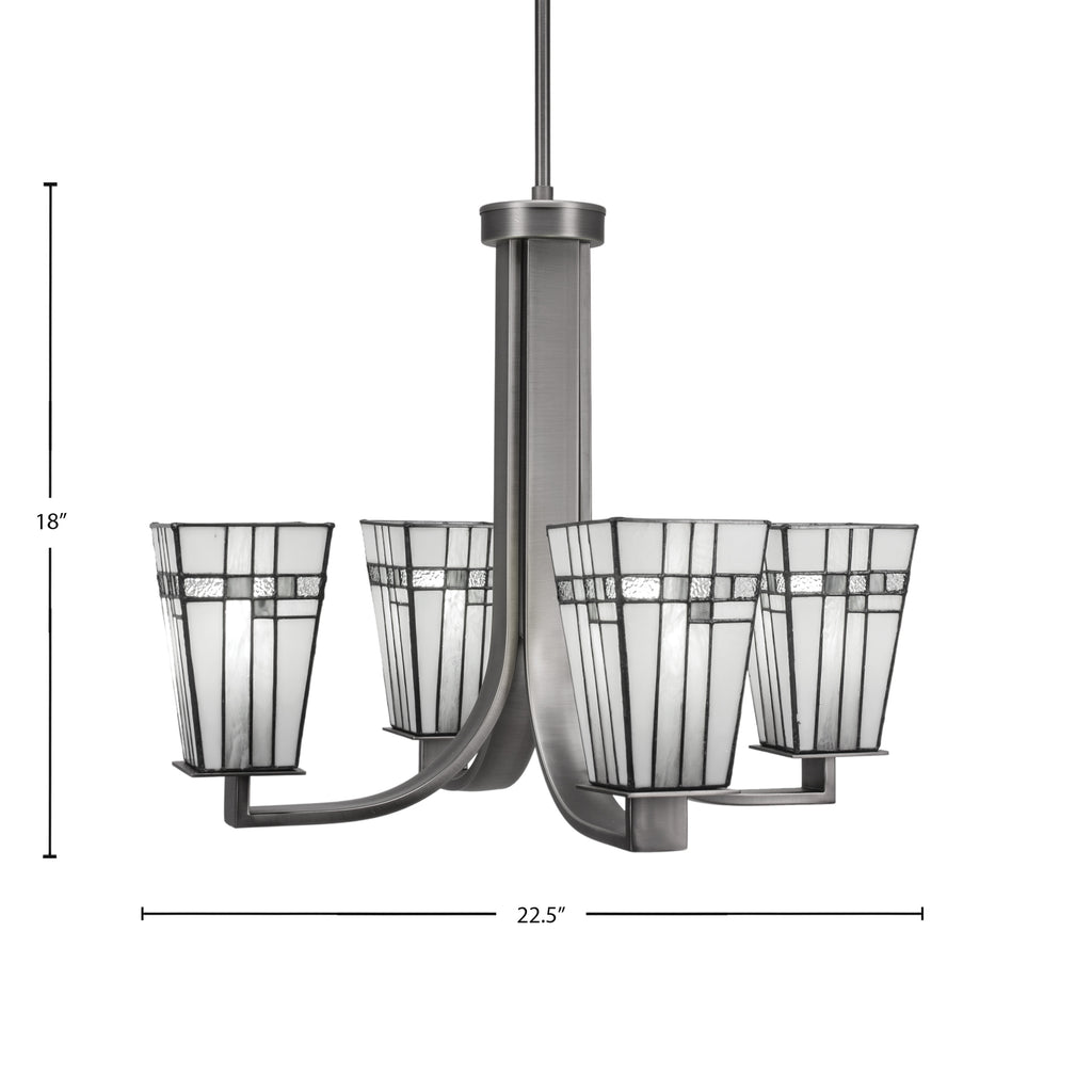 Apollo Four Light Chandelier in Graphite with 5" Square New Deco Art Glass Shade