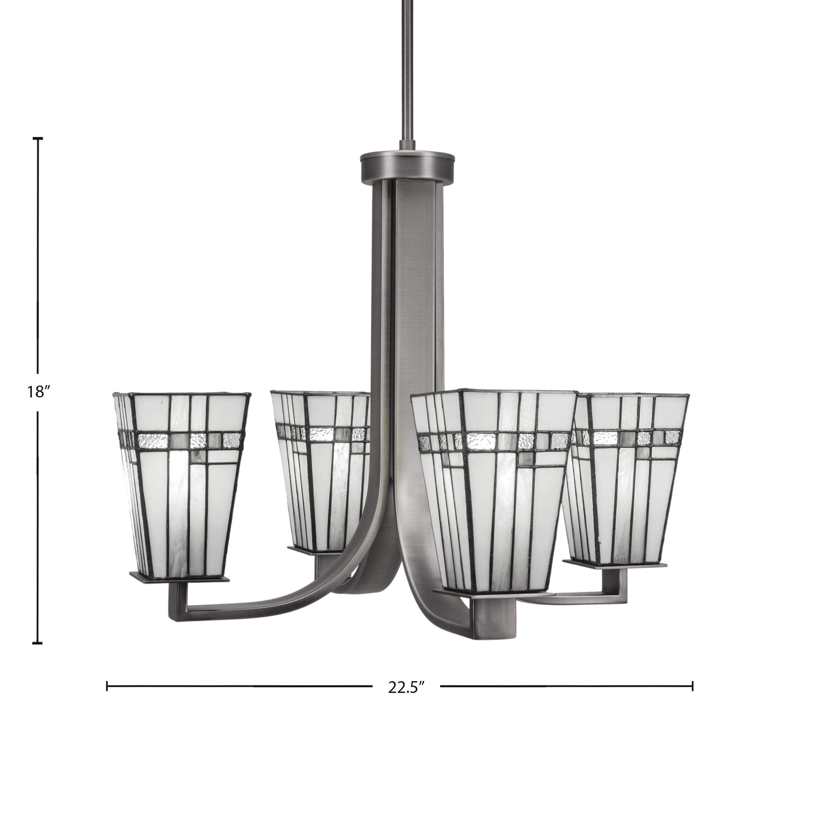 Apollo Four Light Chandelier in Graphite with 5" Square New Deco Art Glass Shade