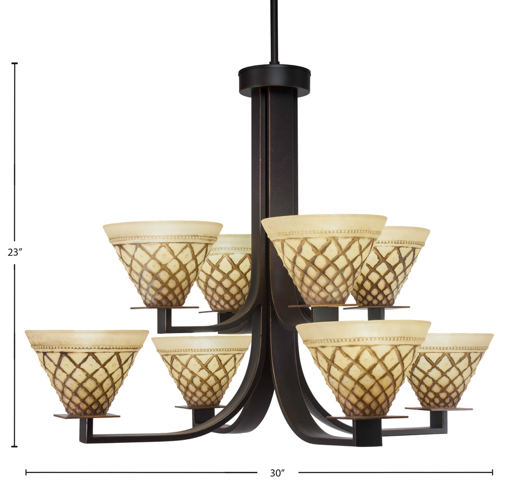 Apollo Eight Light Chandelier in Dark Granite with 7" Chocolate Icing Shade