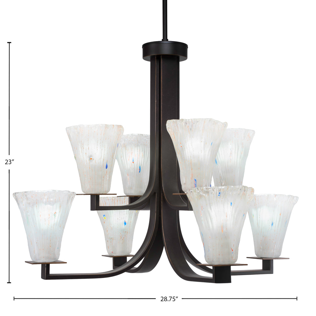 Apollo Eight Light Chandelier in Dark Granite with 5.5" Fluted Frosted Crystal Shade