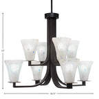 Apollo Eight Light Chandelier in Dark Granite with 5.5" Fluted Frosted Crystal Shade