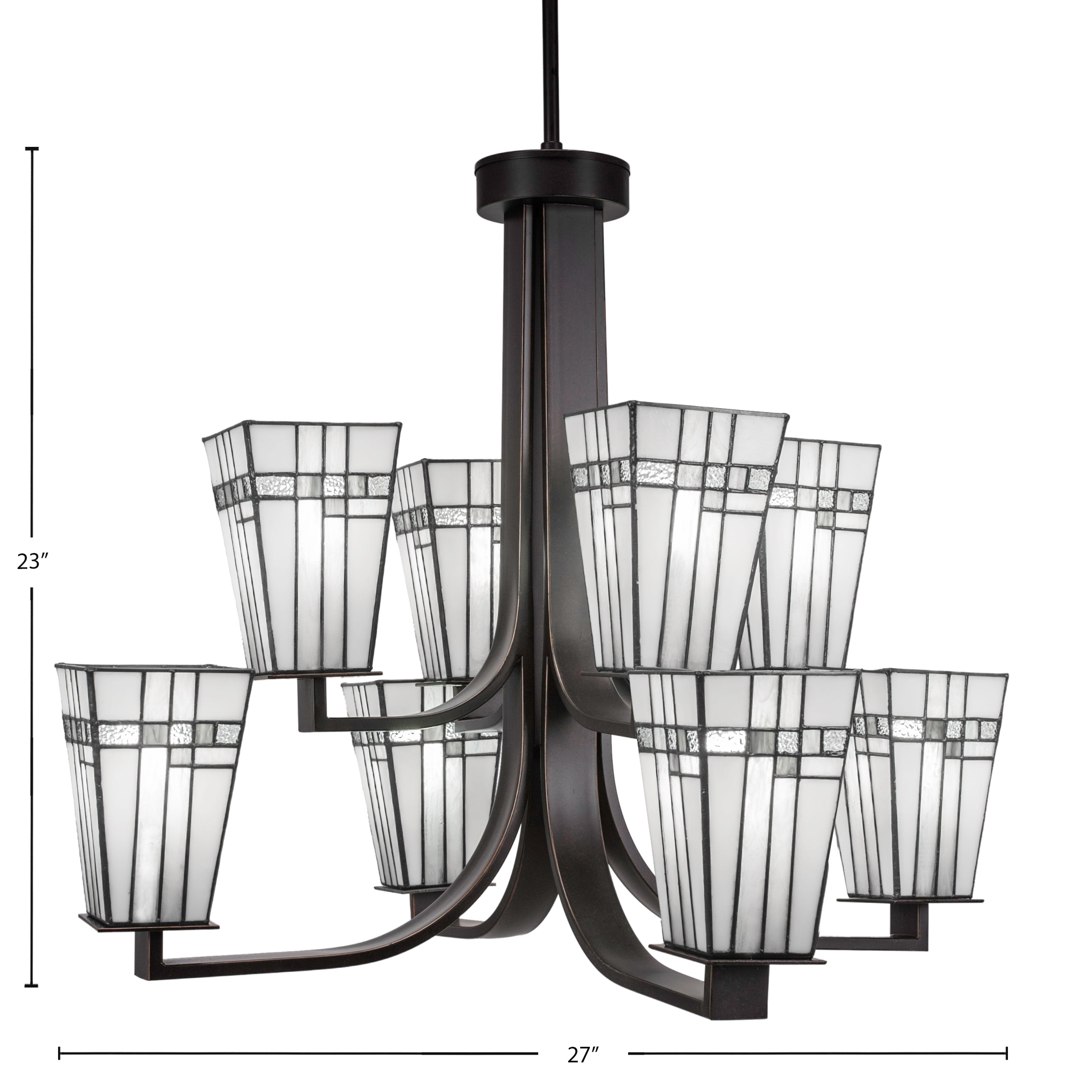 Apollo Eight Light Chandelier in Dark Granite with 5" Square New Deco Art Glass Shade