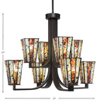 Apollo Eight Light Chandelier in Dark Granite with 5" Square Fiesta Art Glass Shade
