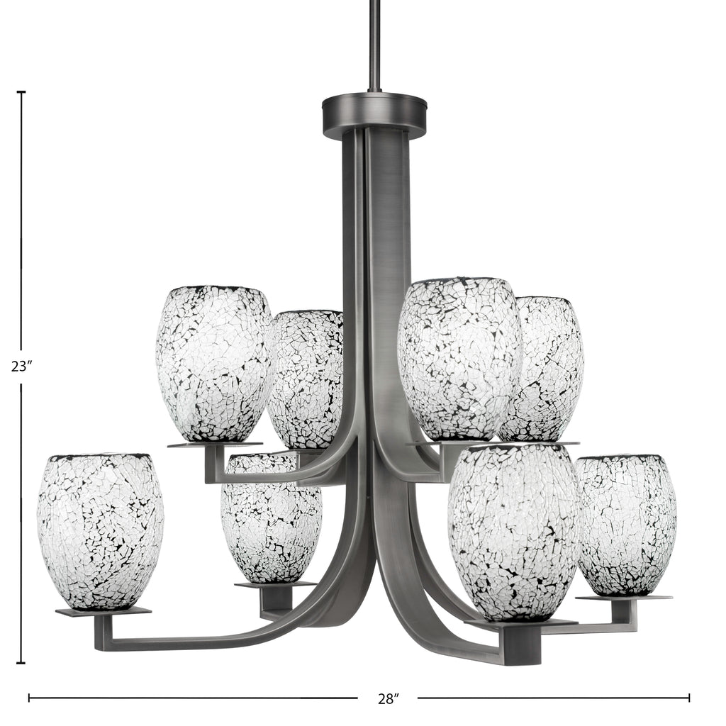 Apollo Eight Light Chandelier in Graphite with 5" Black Fusion Shade