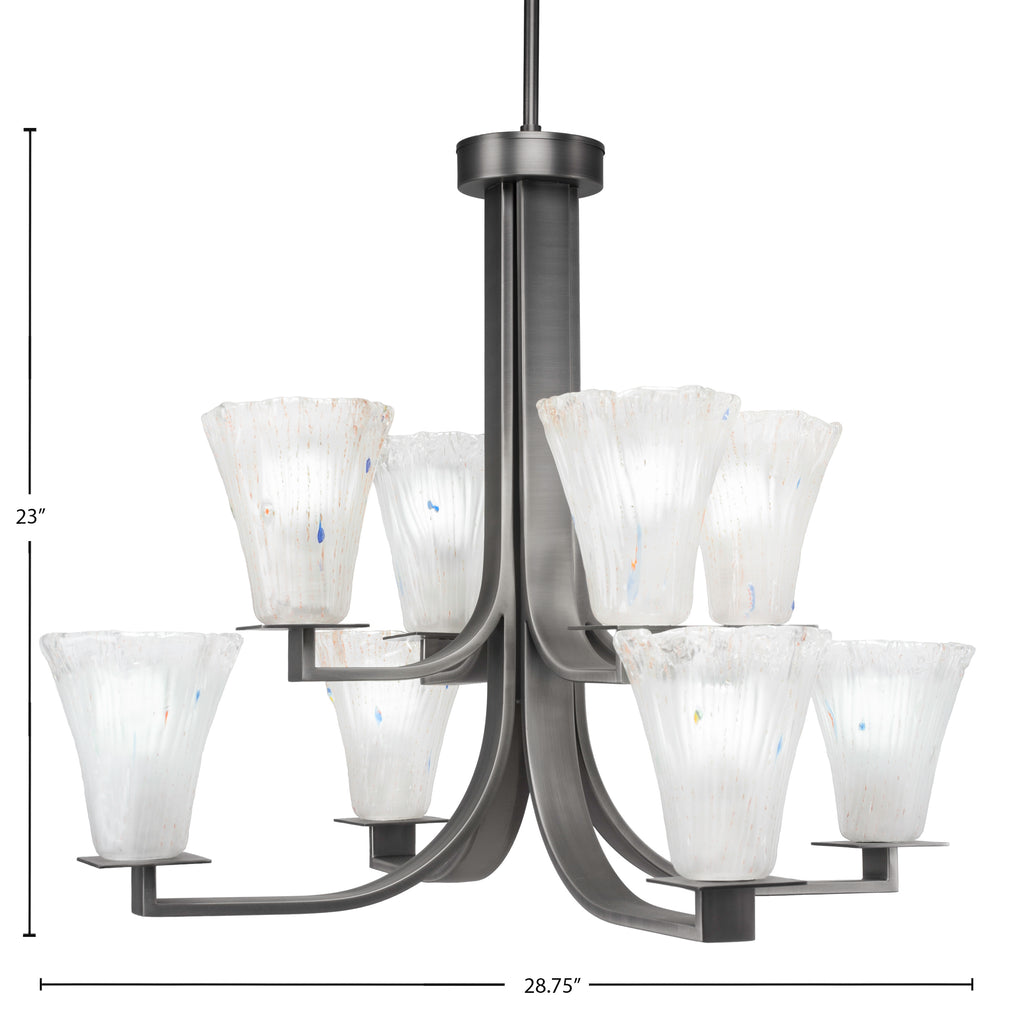 Apollo Eight Light Chandelier in Graphite with 5.5" Fluted Frosted Crystal Shade