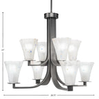 Apollo Eight Light Chandelier in Graphite with 5.5" Fluted Frosted Crystal Shade