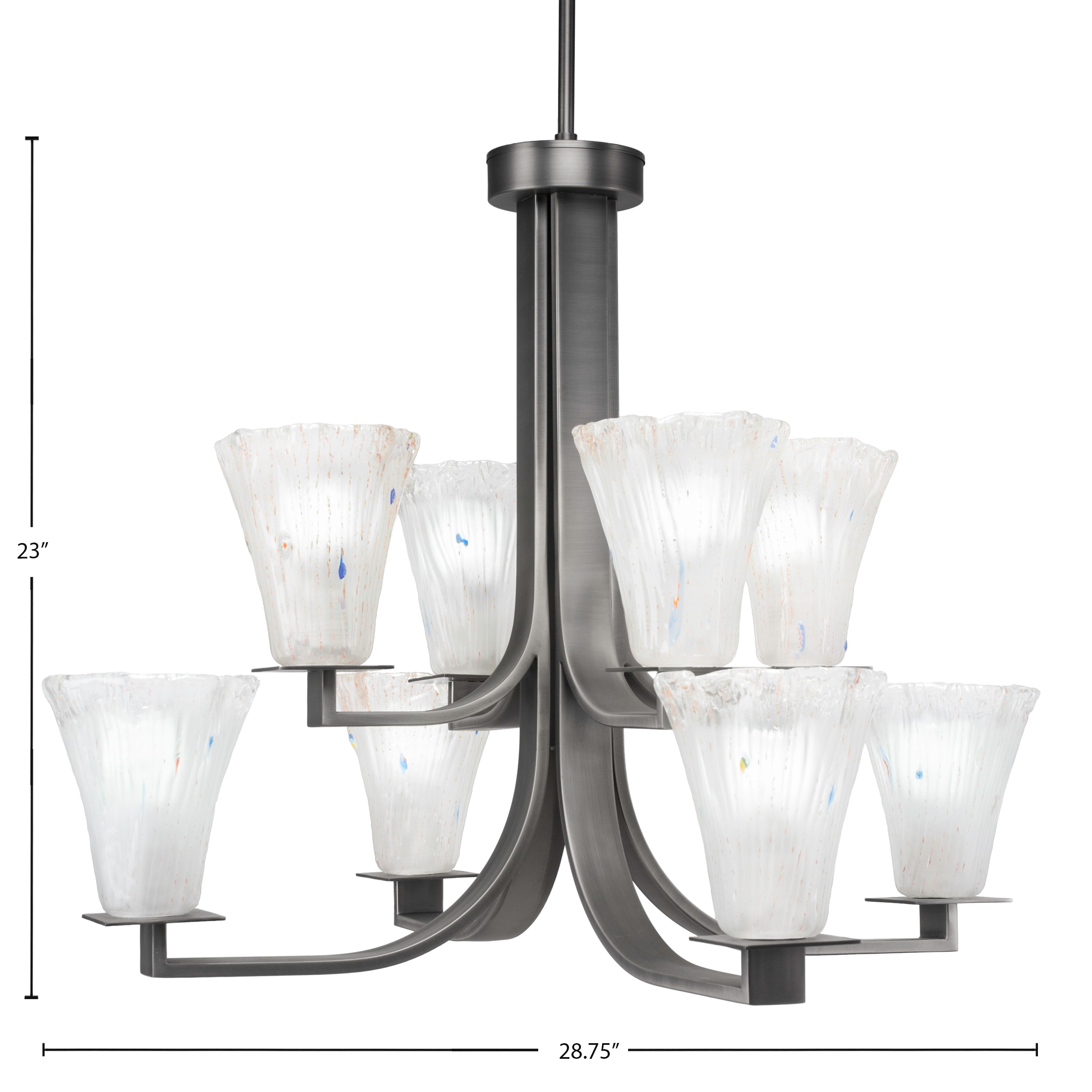 Apollo Eight Light Chandelier in Graphite with 5.5" Fluted Frosted Crystal Shade