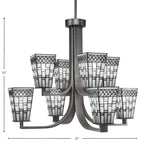 Apollo Eight Light Chandelier in Graphite with 5" Square Pewter Art Glass Shade