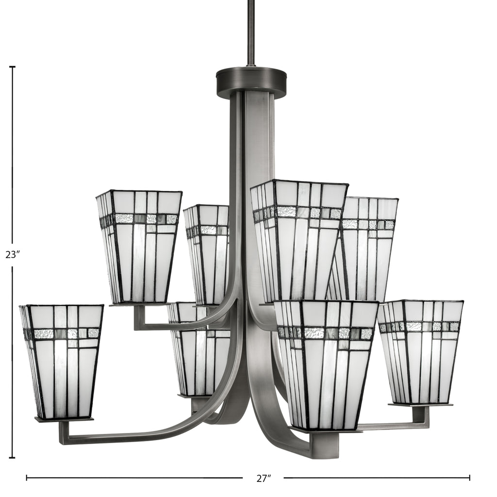 Apollo Eight Light Chandelier in Graphite with 5" Square New Deco Art Glass Shade