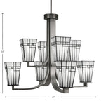 Apollo Eight Light Chandelier in Graphite with 5" Square New Deco Art Glass Shade