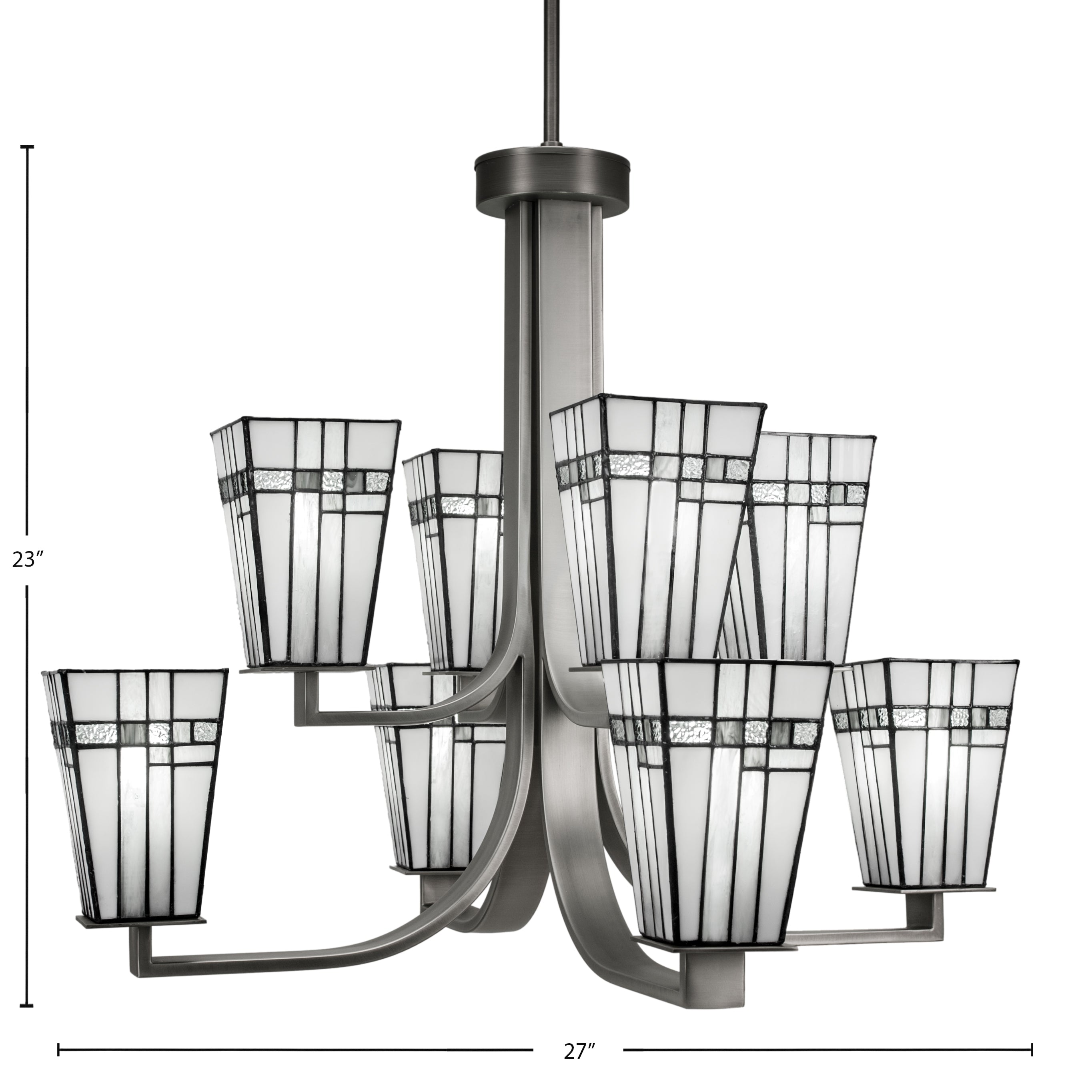 Apollo Eight Light Chandelier in Graphite with 5" Square New Deco Art Glass Shade
