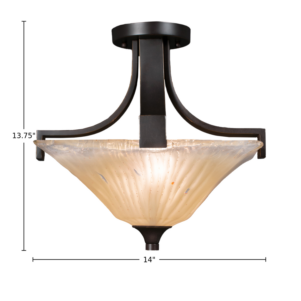 Apollo Two Light Semi-Flush Mount in Dark Granite with 14" Square Amber Crystal Shade