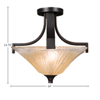 Apollo Two Light Semi-Flush Mount in Dark Granite with 14" Square Amber Crystal Shade