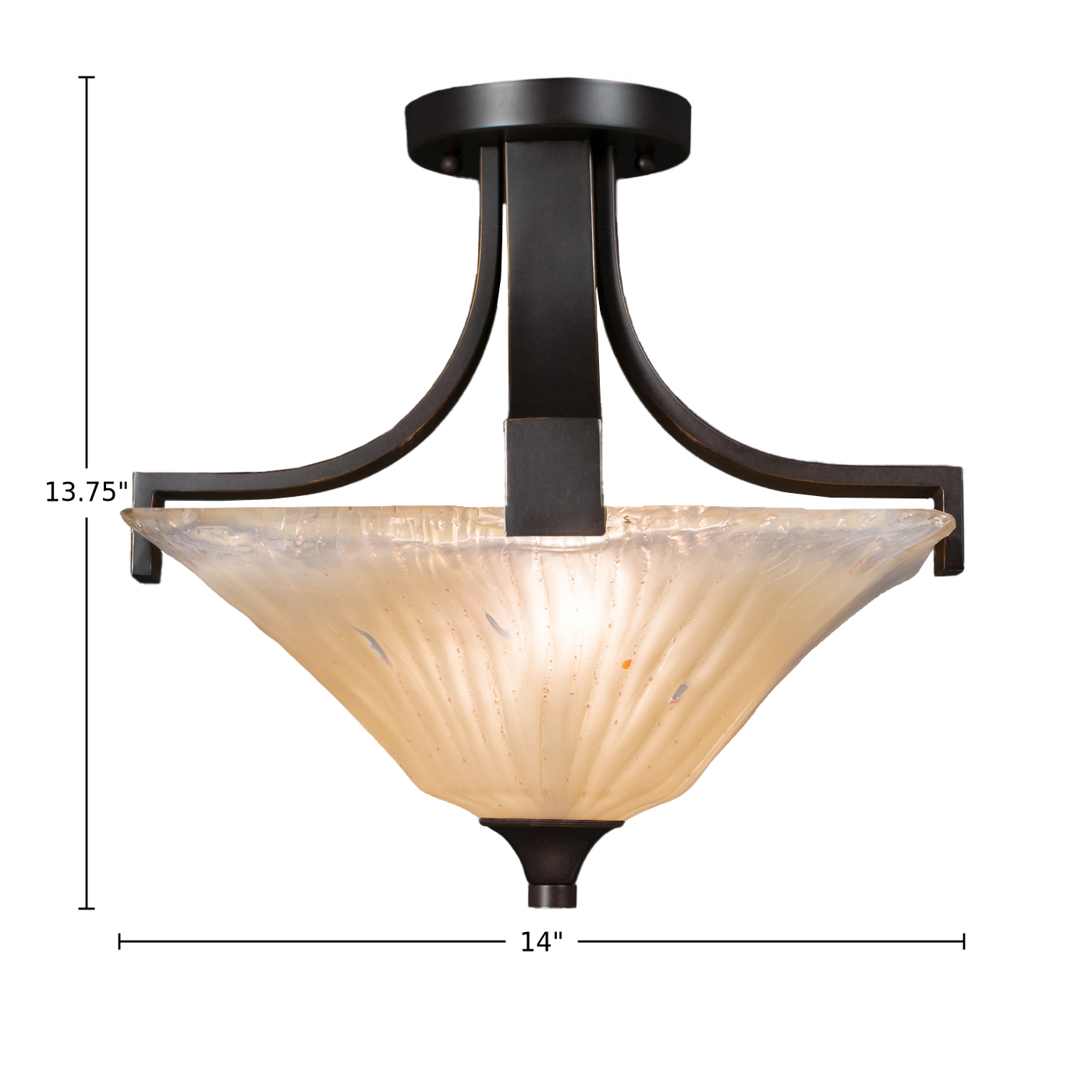 Apollo Two Light Semi-Flush Mount in Dark Granite with 14" Square Amber Crystal Shade
