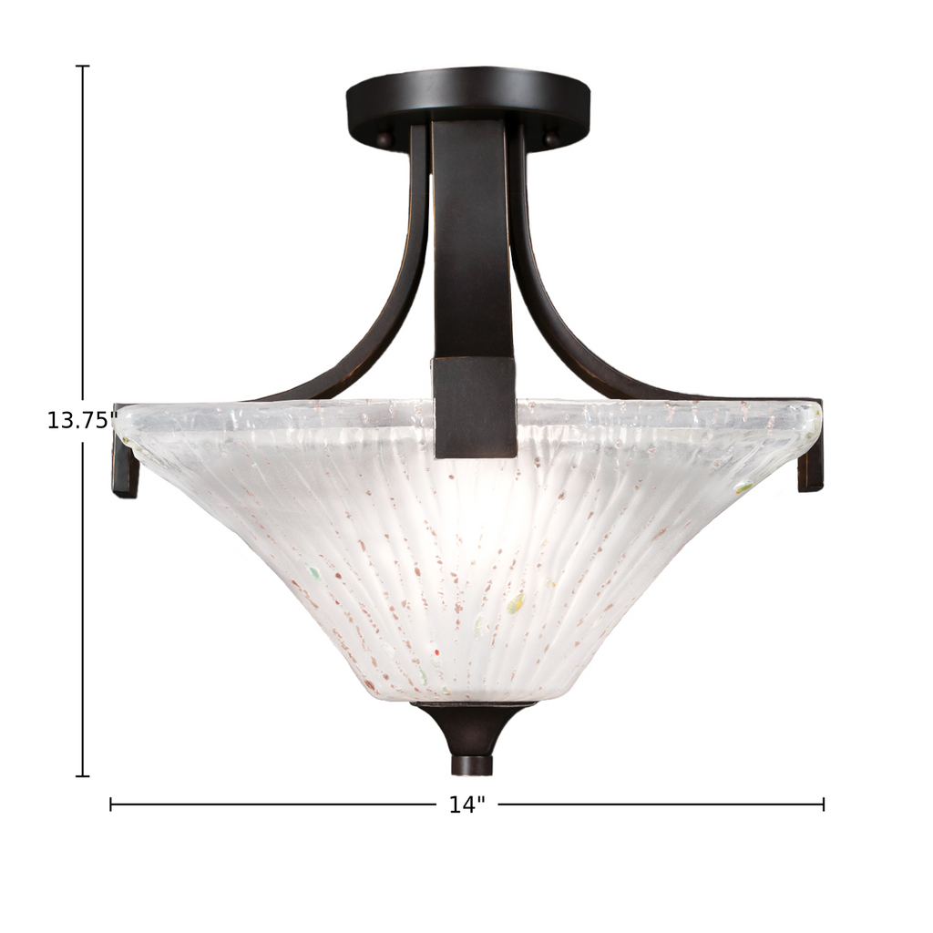 Apollo Two Light Semi-Flush Mount in Dark Granite with 14" Square Frosted Crystal Shade