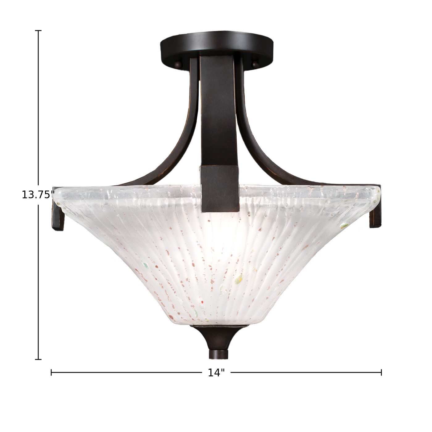 Apollo Two Light Semi-Flush Mount in Dark Granite with 14" Square Frosted Crystal Shade