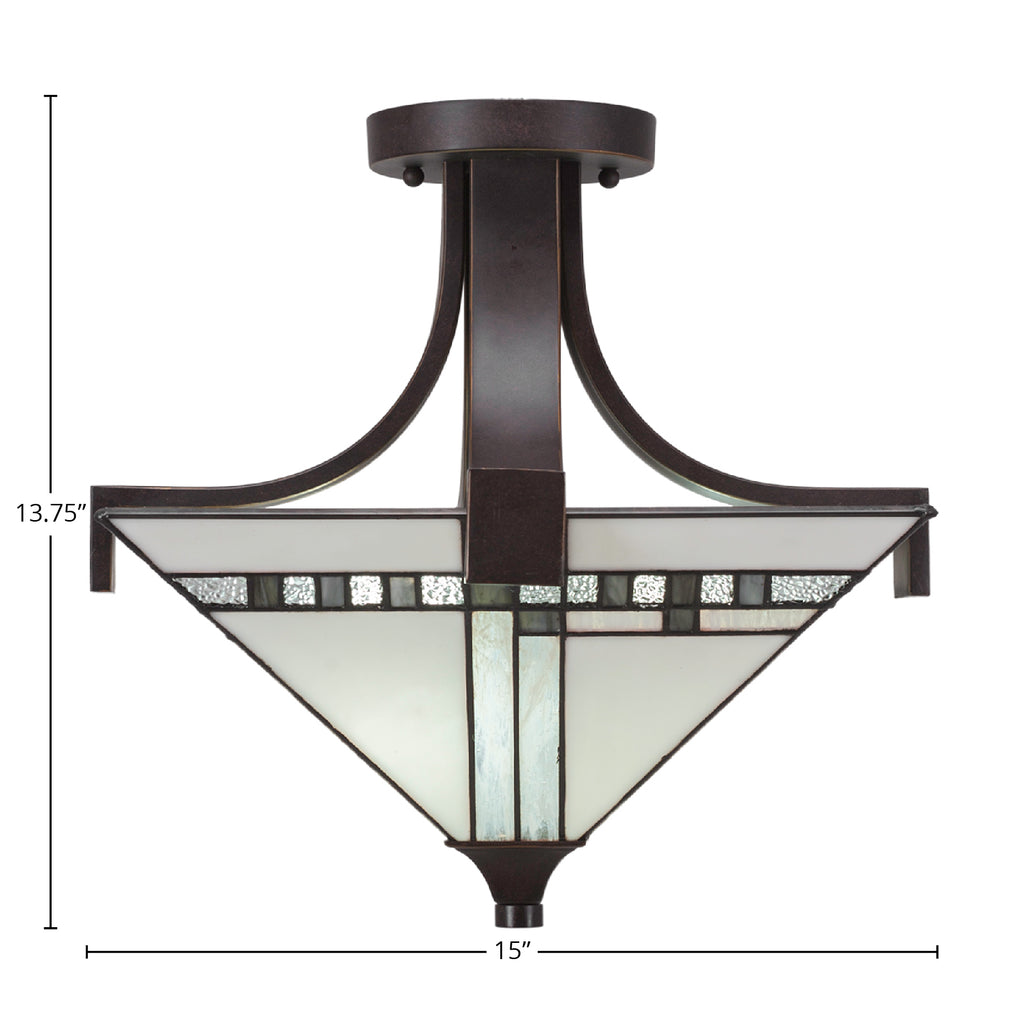 Apollo Two Light Semi-Flush Mount in Dark Granite with 14" New Deco Art Glass Shade