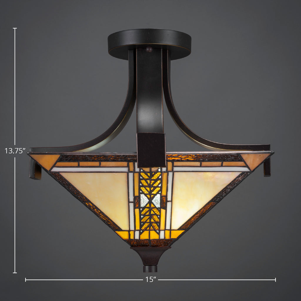 Apollo Two Light Semi-Flush Mount in Dark Granite with 14" Square Santa Cruz Art Glass Shade
